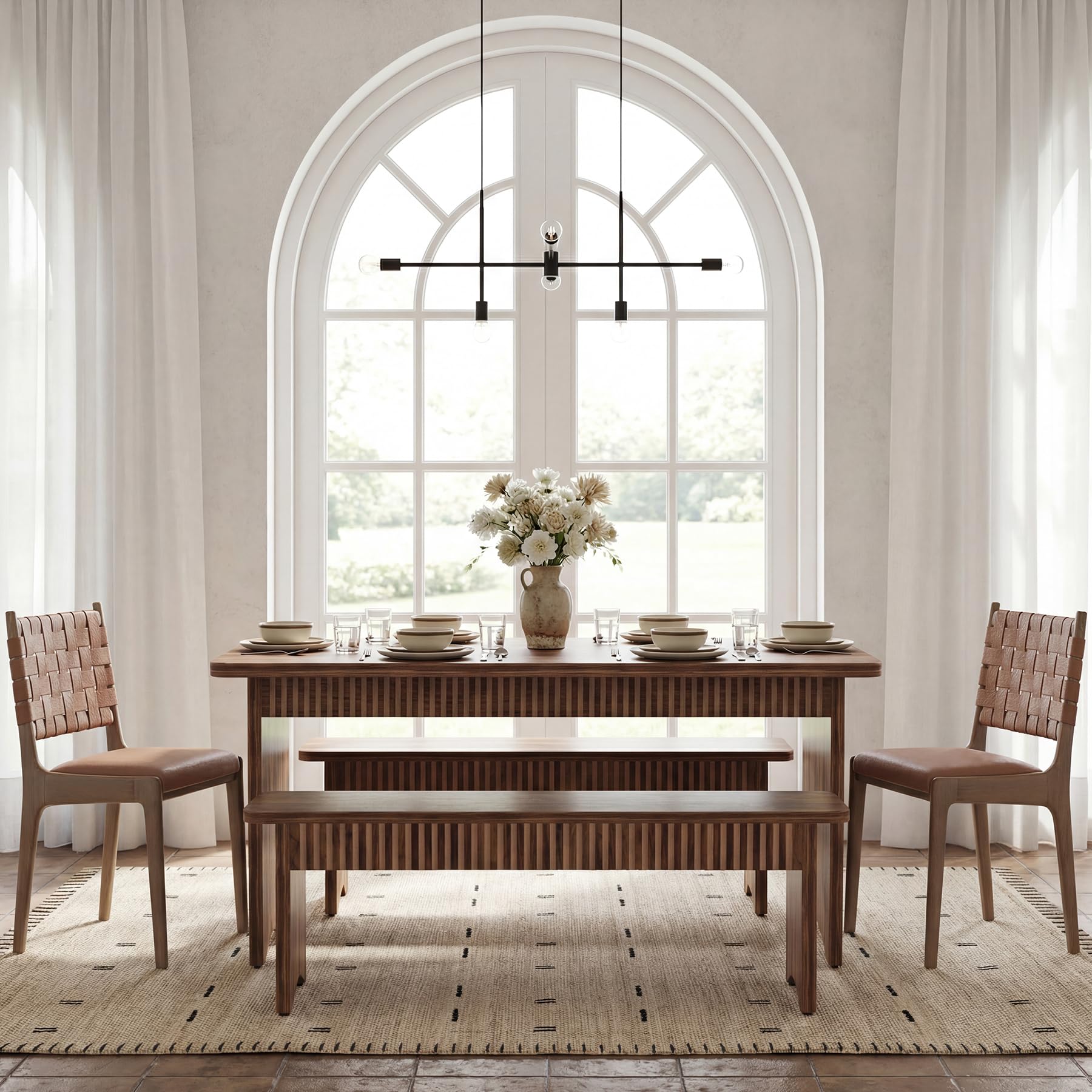 Farmhouse Dining Table Set with 2 Benches