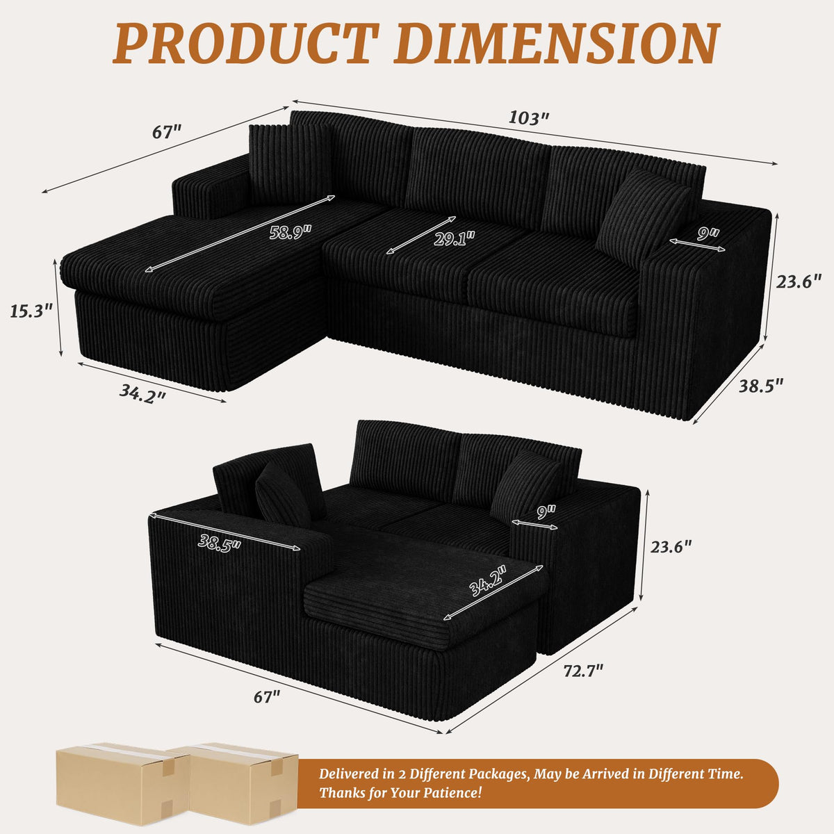 Corduroy L-Shaped Modular Sectional Sofa