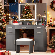 Makeup Vanity Set with Tri-Fold Mirror, Lights & Storage Stool