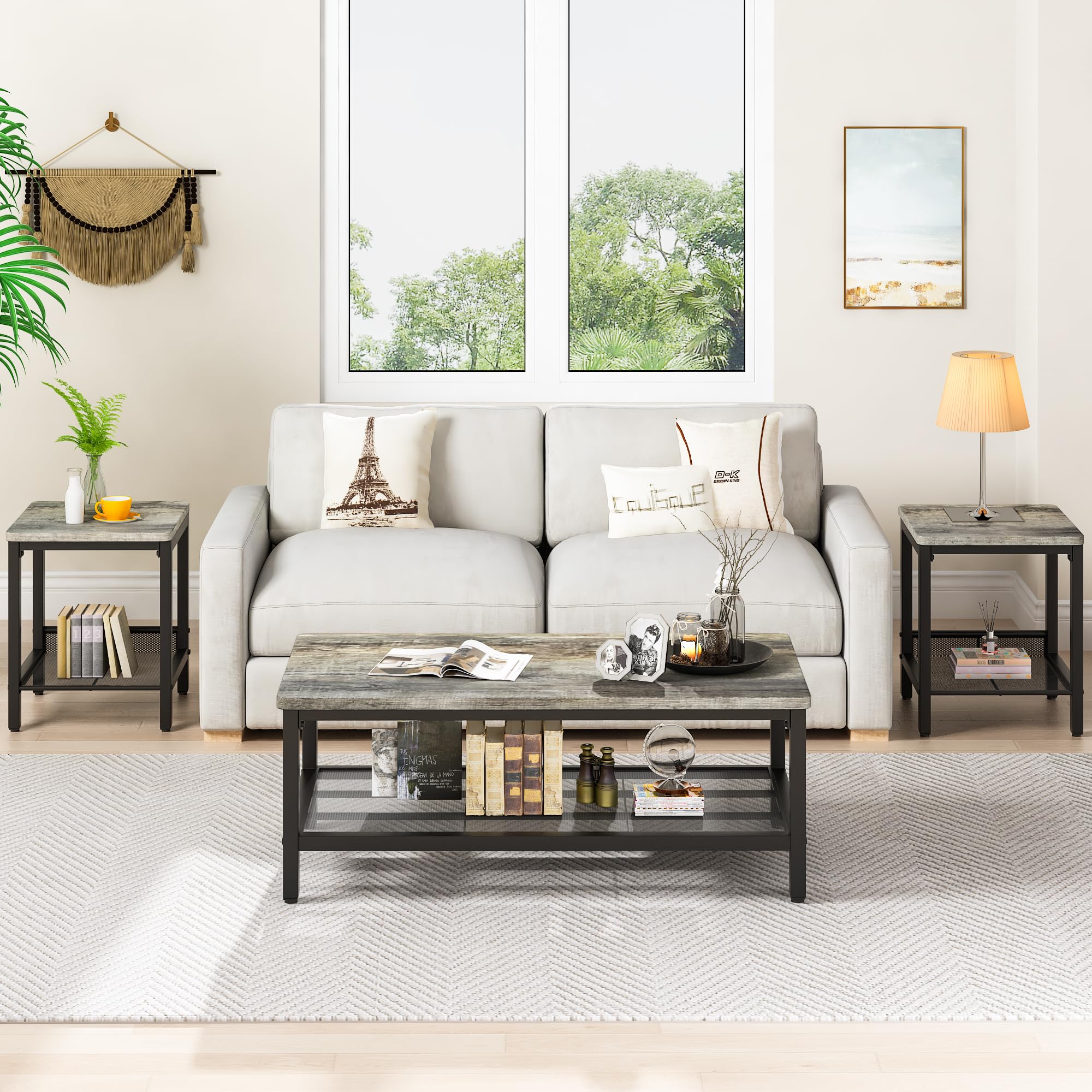 3-Piece Coffee Table Set with Metal Frame