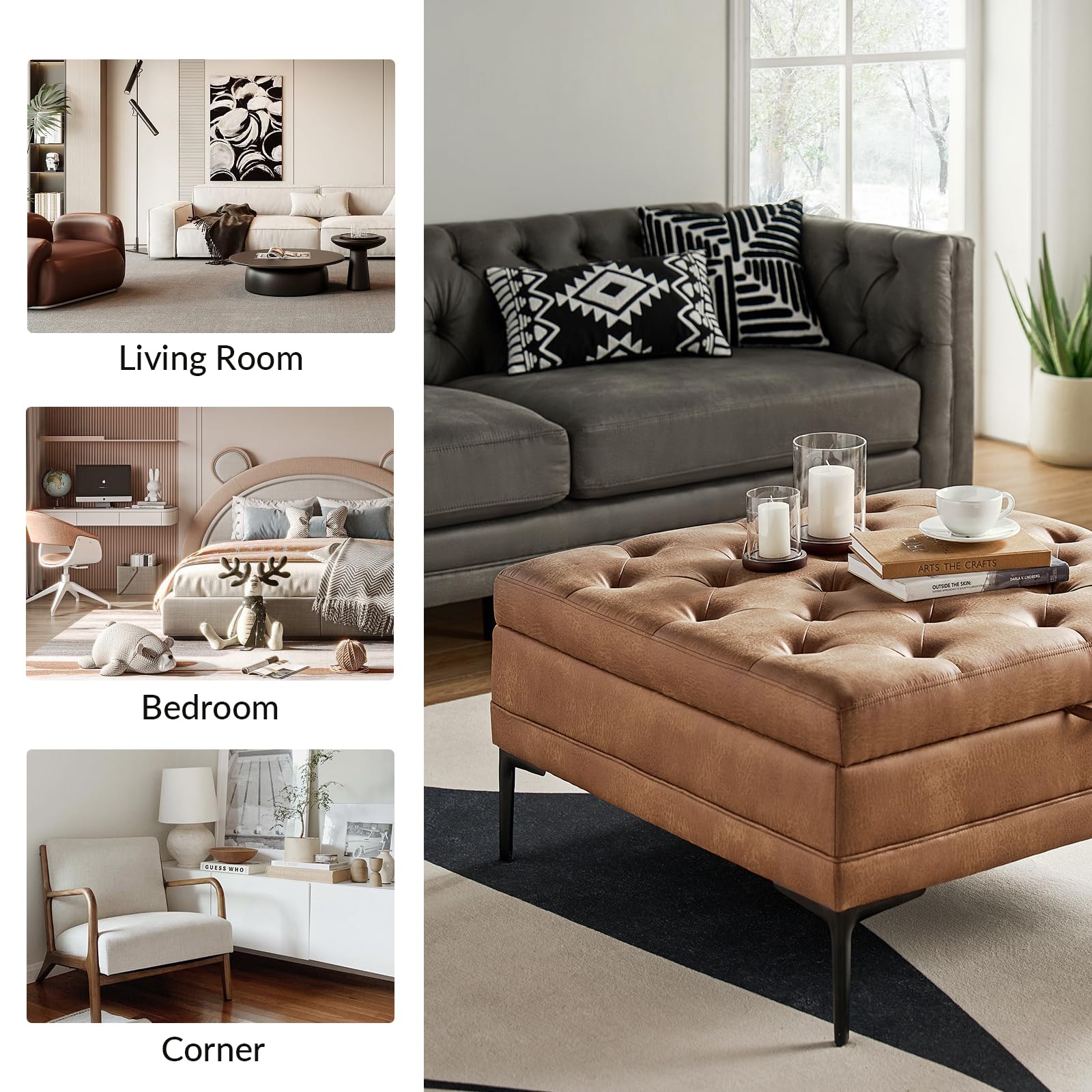Square Storage Ottoman Coffee Table with Lift Top