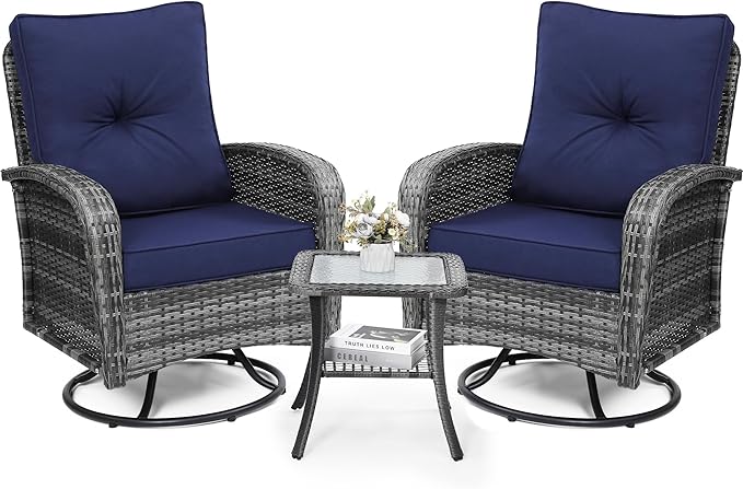 Outdoor Swivel Wicker Glider Patio Chair & Table Set