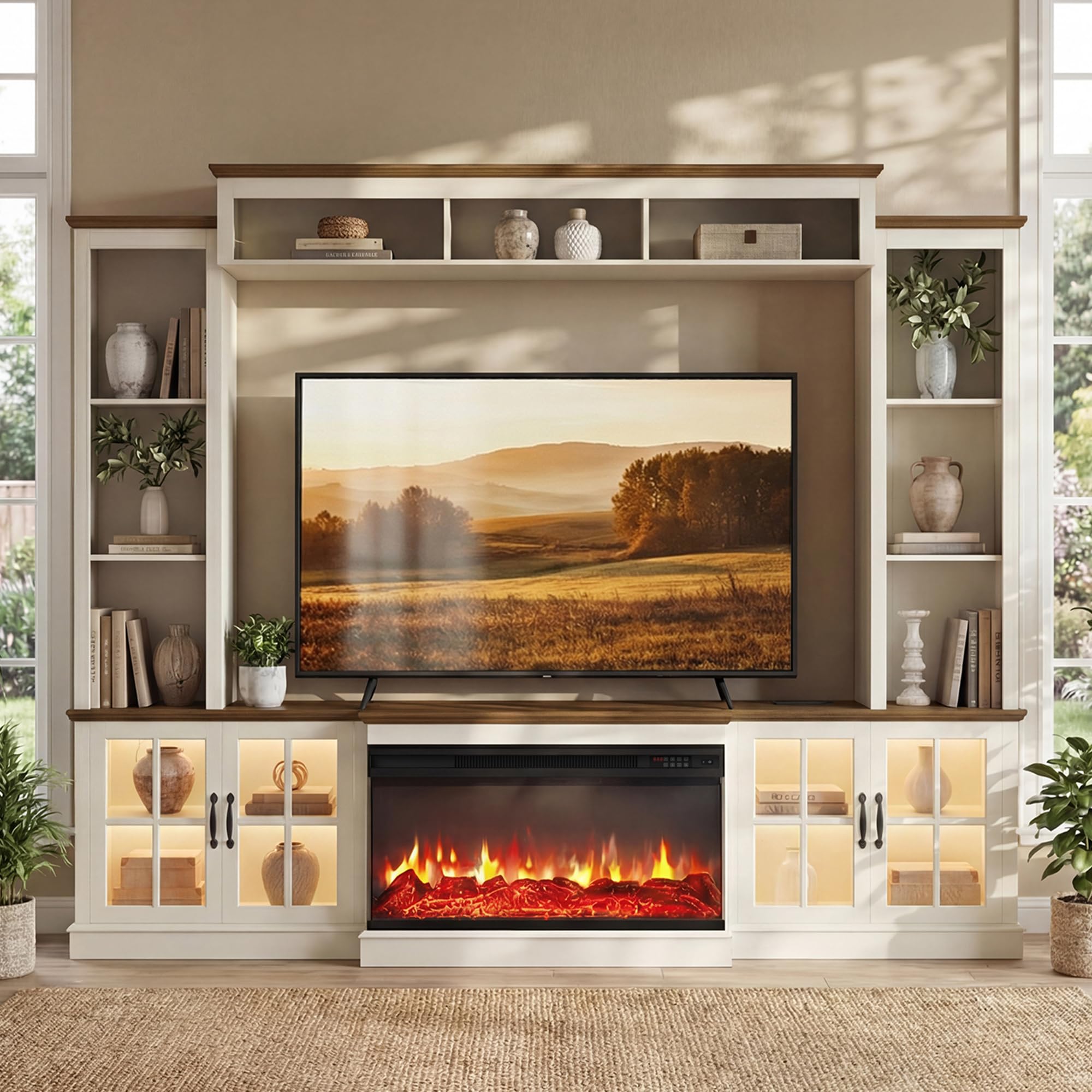 98" Farmhouse Entertainment Center with Electric Fireplace