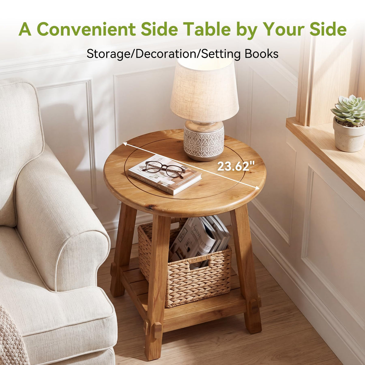Solid Wood Two-Tier End Table