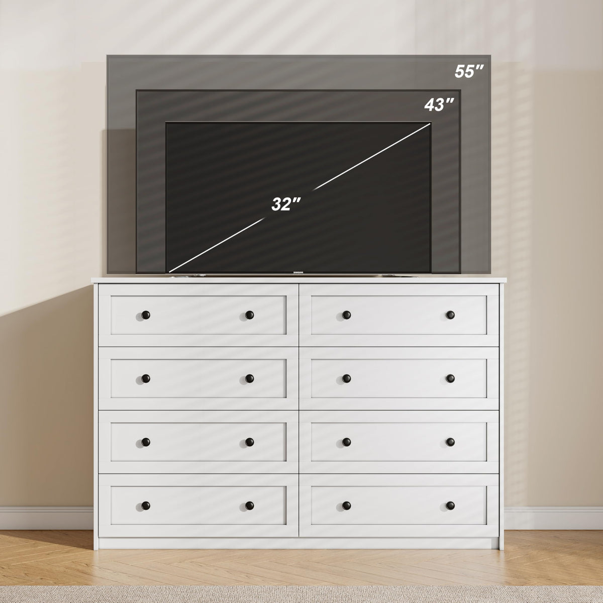 White 8-Drawer Double Dresser