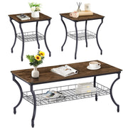 3-Piece Coffee & End Table Set with Storage Shelves