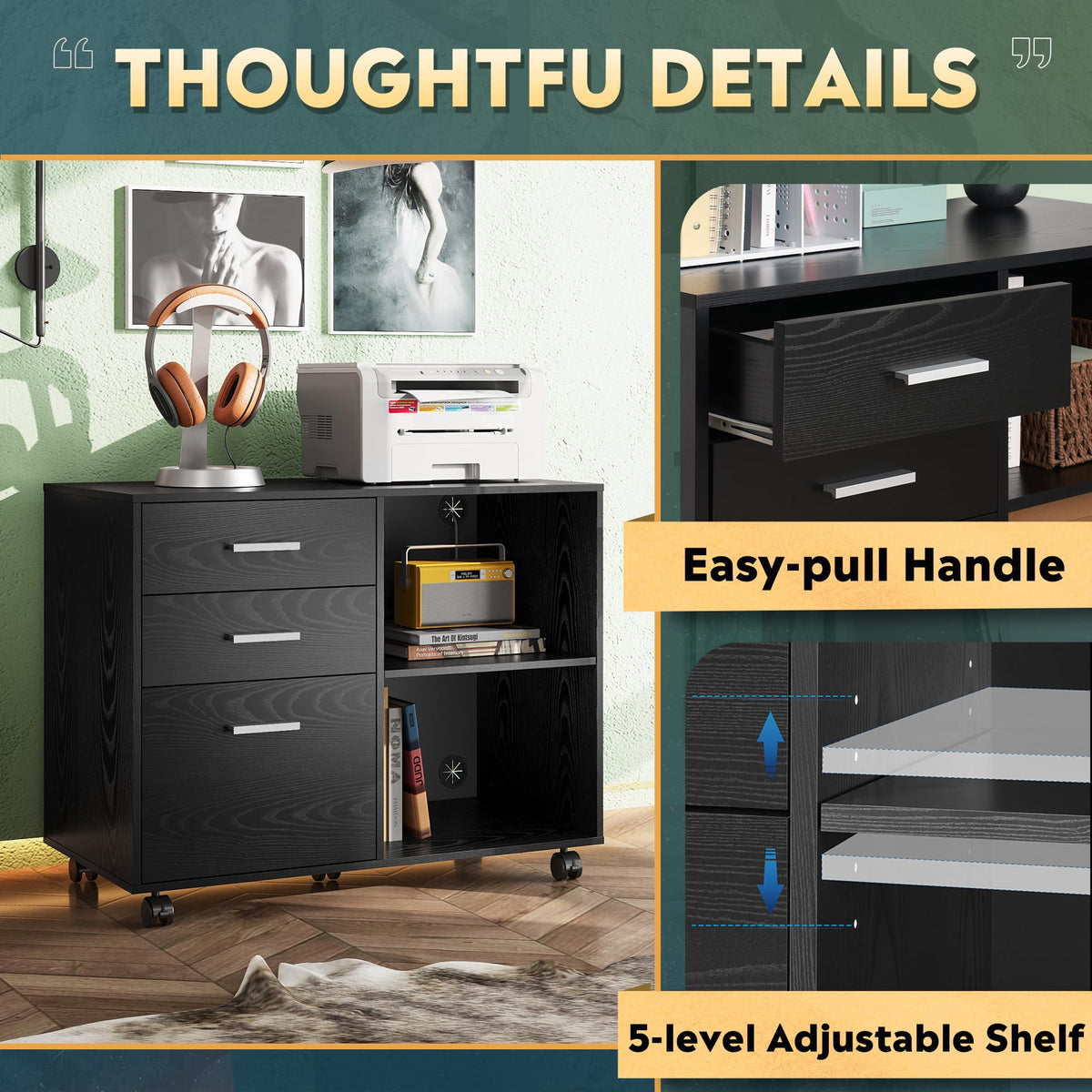 3-Drawer Mobile File Cabinet