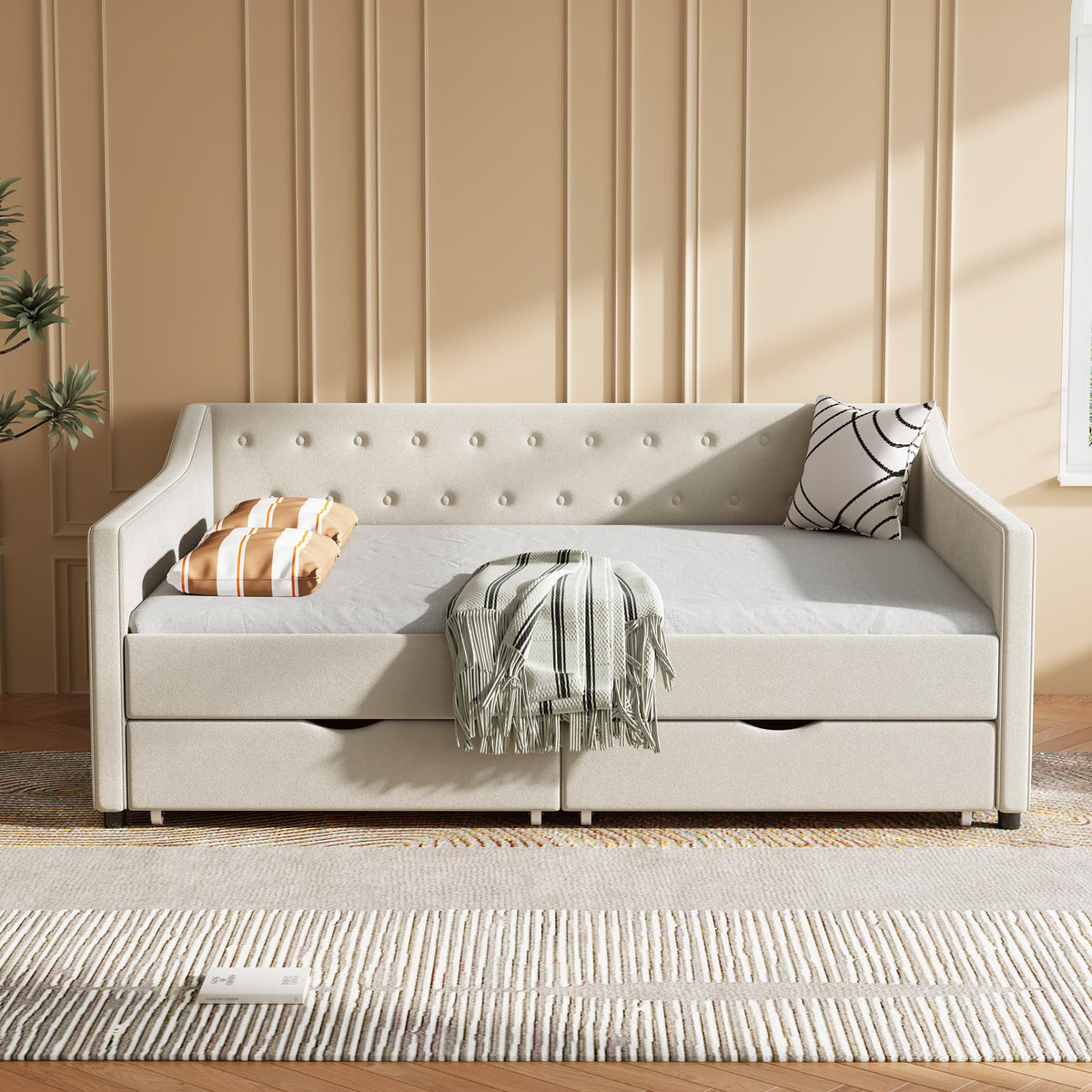FAVSH Upholstered Full Size Daybed with Drawers