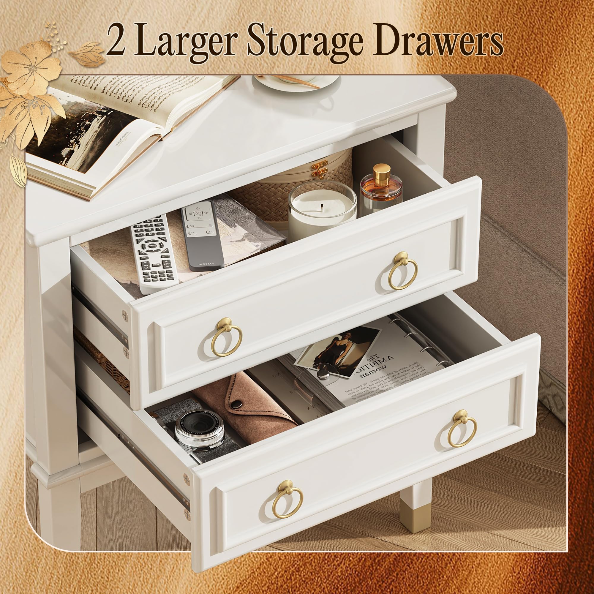 Tall Nightstand with Charging Station & 2 Drawers