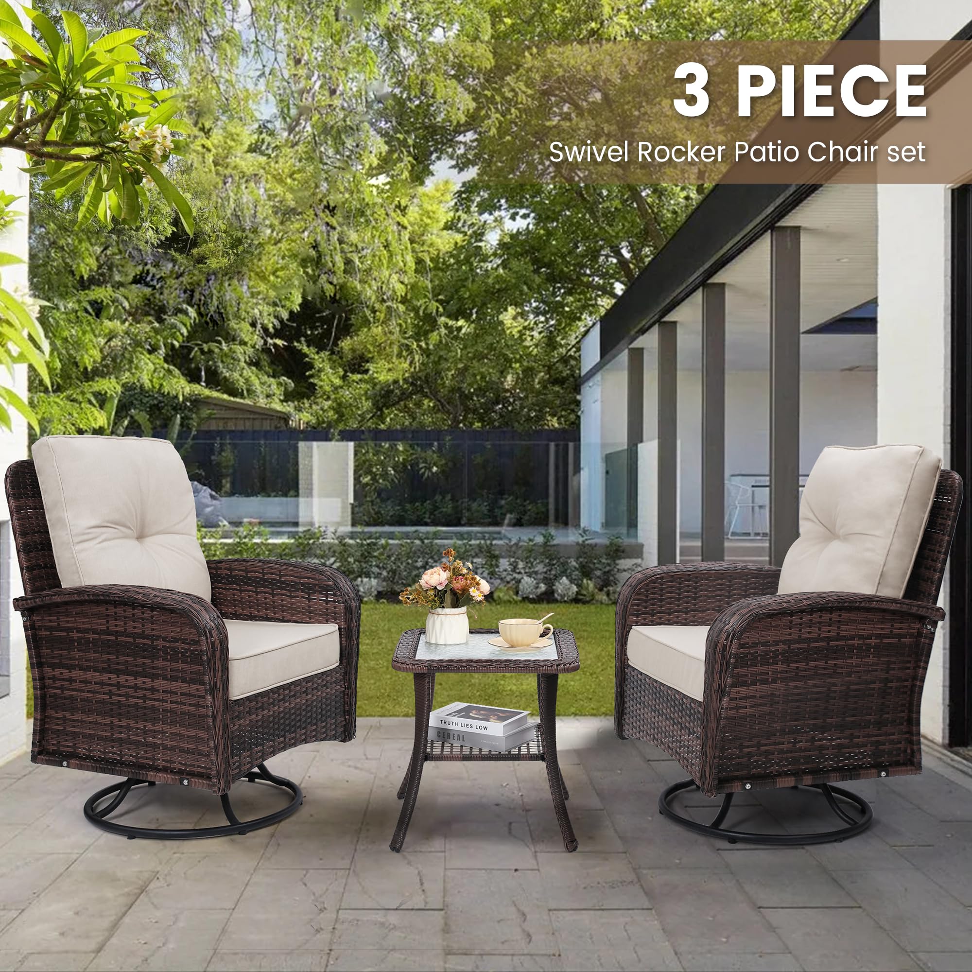 Outdoor Swivel Wicker Glider Patio Chair & Table Set