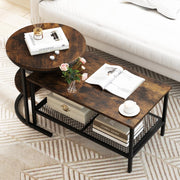 KOTEK Nesting Coffee Table Set of 2, Detachable Rectangular Coffee Table & Small Round End Table Set, Faux Marble Pattern & Sturdy Metal Frame, Modern Nesting Tables for Living Room (Brown)