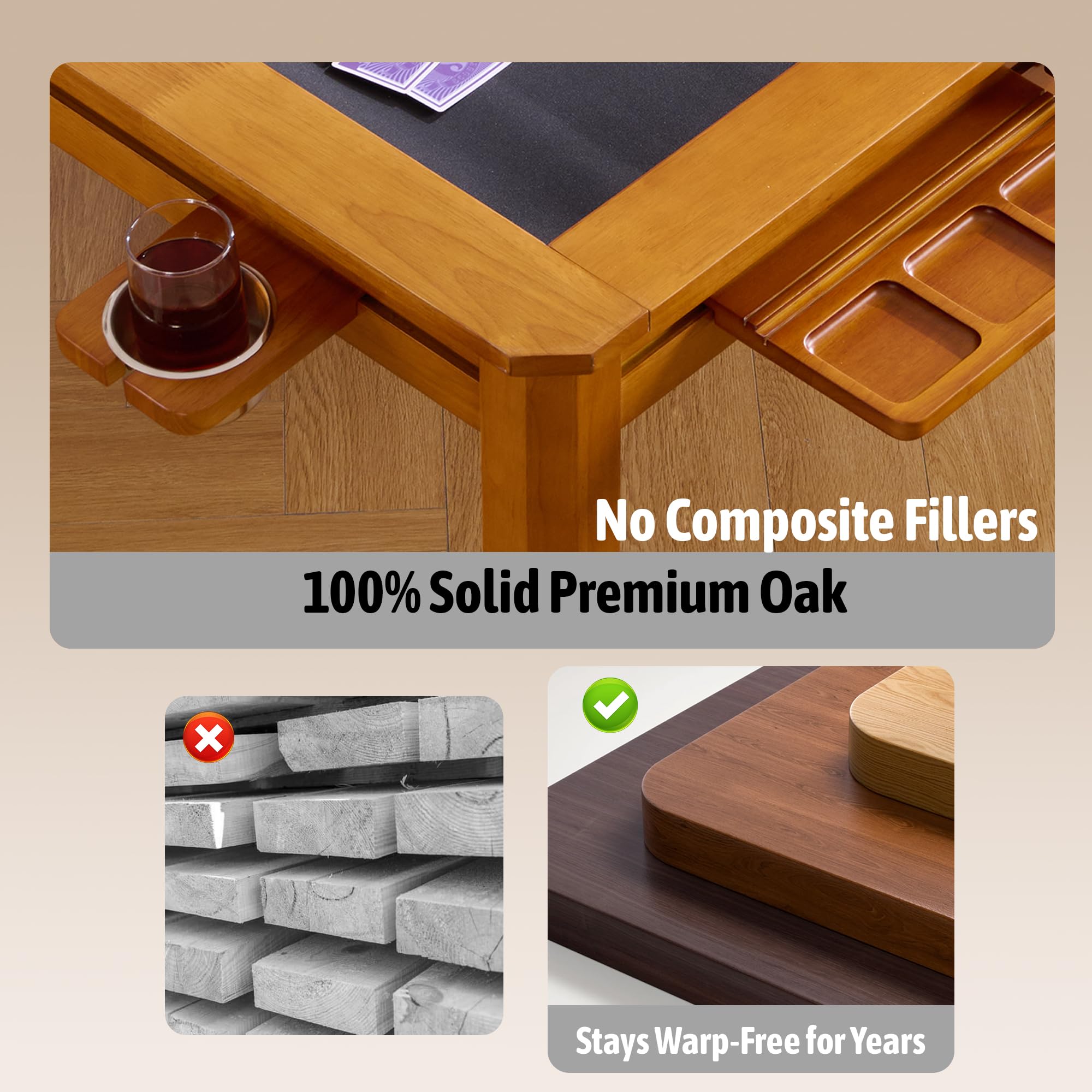 Solid Wood Board Game Coffee Table with Removable Top