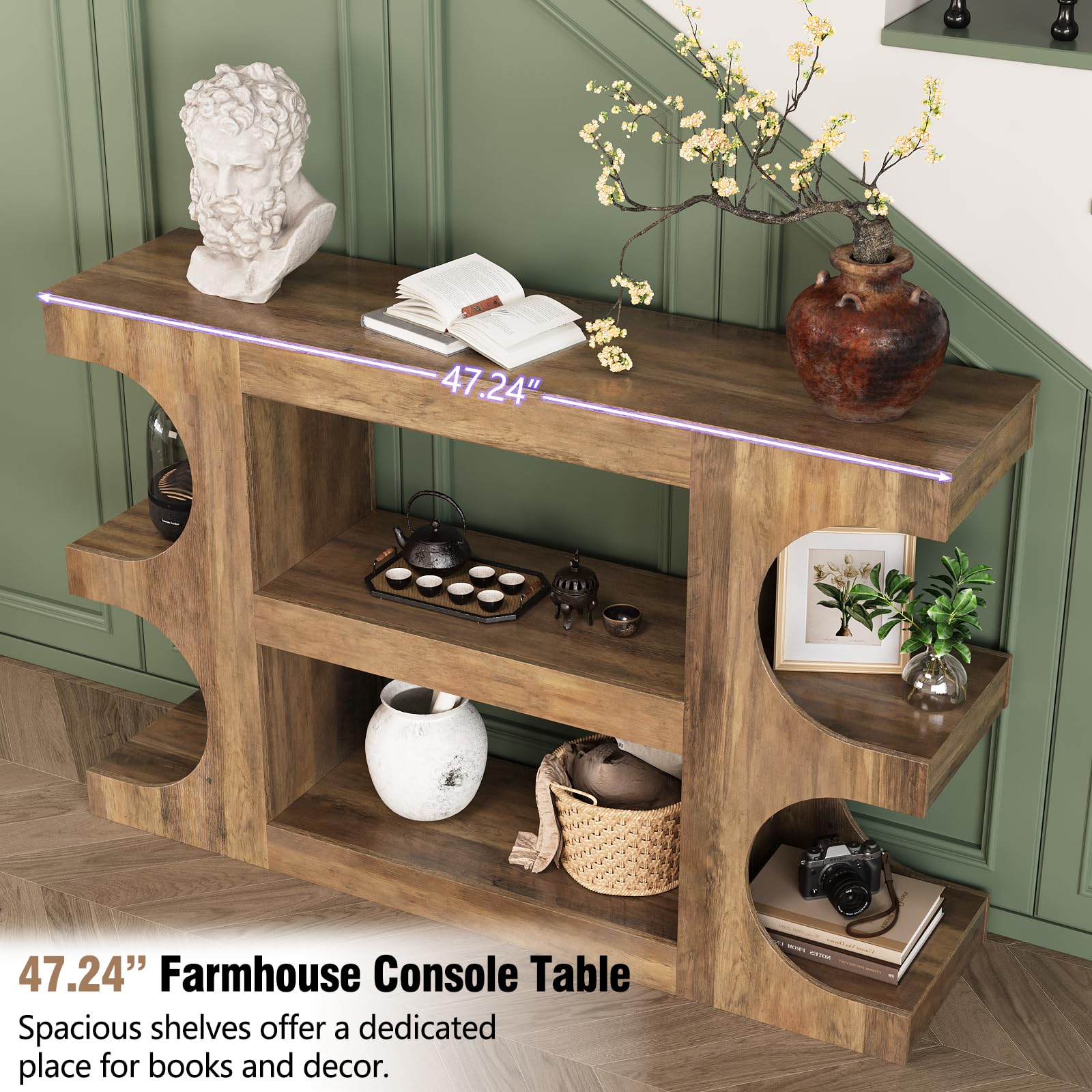 Tohomeor Console Tables for Entryway 47.24-Inch, Wooden Sofa Table Behind The Couch, Farmhouse Wooden Entry Foyer Tables for Entrance Hallway Living Room Home, Arched,Retro Brown
