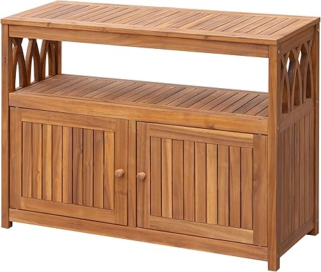 Acacia Wood Outdoor Storage Cabinet with 2 Magnetic Doors & 3 Tiers