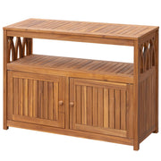 2-Tier Acacia Wood Outdoor Storage Cabinet with Magnetic Doors