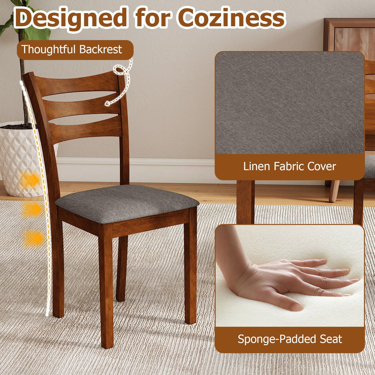 GIANTEX Dining Table Set for 4, Rectangular Kitchen Table Set w/ 4 Upholstered Chairs & Solid Rubber Wood Frame, Space-Saving Farmhouse Dinette Set for Small Space, Dining Room, Breakfast Nook