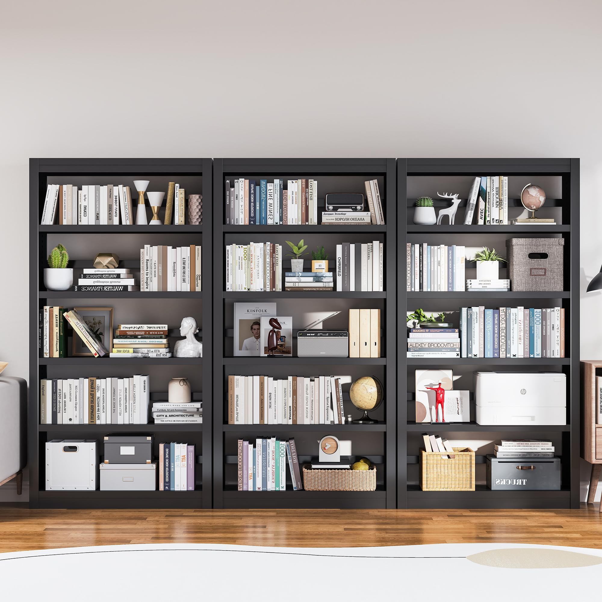 Bookshelf, 69" H Tall Metal Book Shelf, Heavy Duty Modern Book Shelves, 5 Tier Black Bookcase with Adjustable Shelves for Living Rooms, Home Offices, Library, 10 Minutes Assemble
