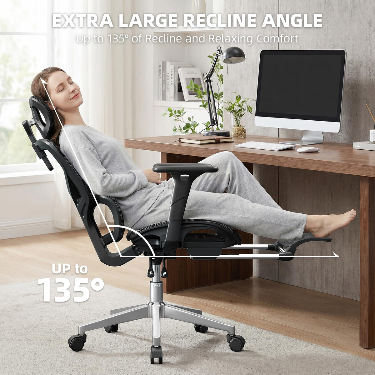 Mesh Office Chair with 4D Adjustable Lumbar Support,Ergonomic Computer Chair,400lbs Capacity,Steel-Frame Base/Foot,Adjustable Headrest and Armrests,Premium Desk Chair for Office & Gaming(Grey)