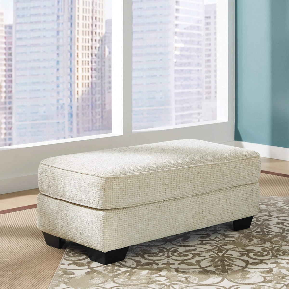 Beige Chenille Ottoman
