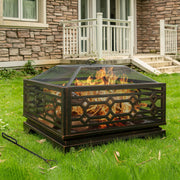 32 Inch Outdoor Fire Pit, Wood Burning Outside Fireplace with Mesh Cover