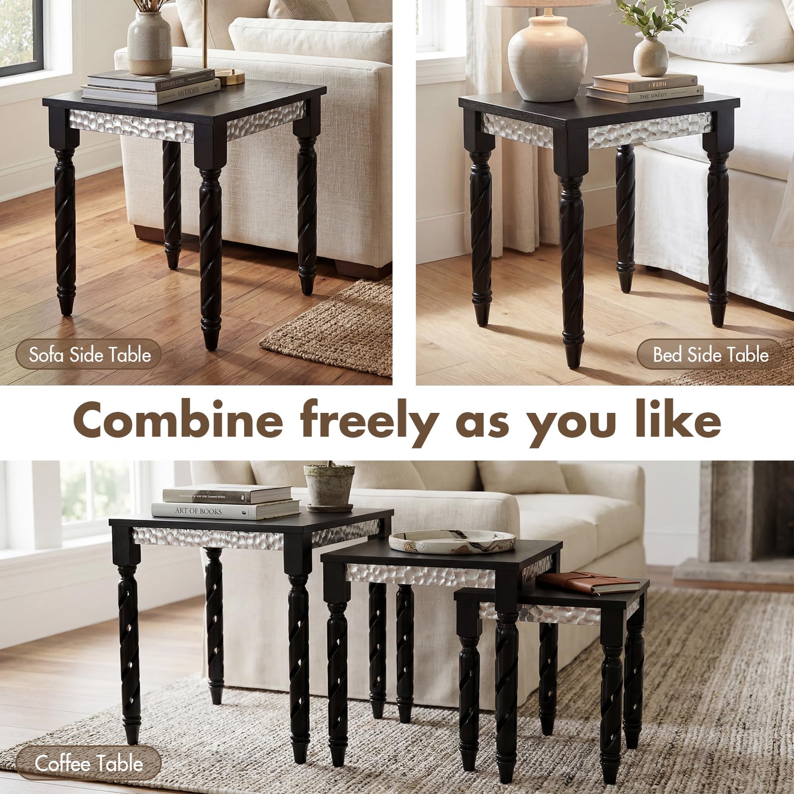 3-Piece Nesting Side Tables Set, Mid-Century Modern