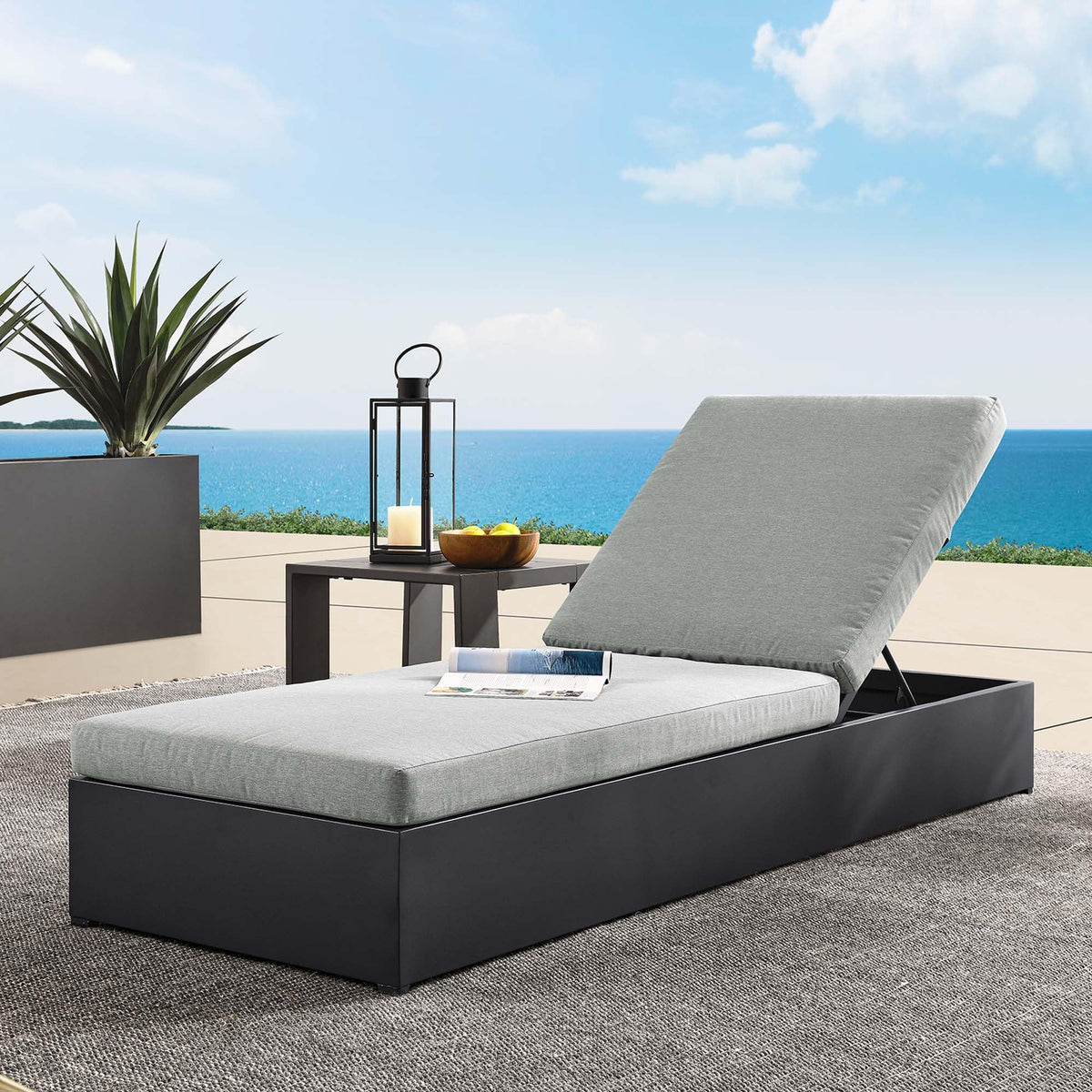 Modway Tahoe Aluminum Outdoor Chaise Lounge Gray with Weather-Resistant Cushions, Perfect Patio Sunbed or Recliner Chair for Pool Furniture