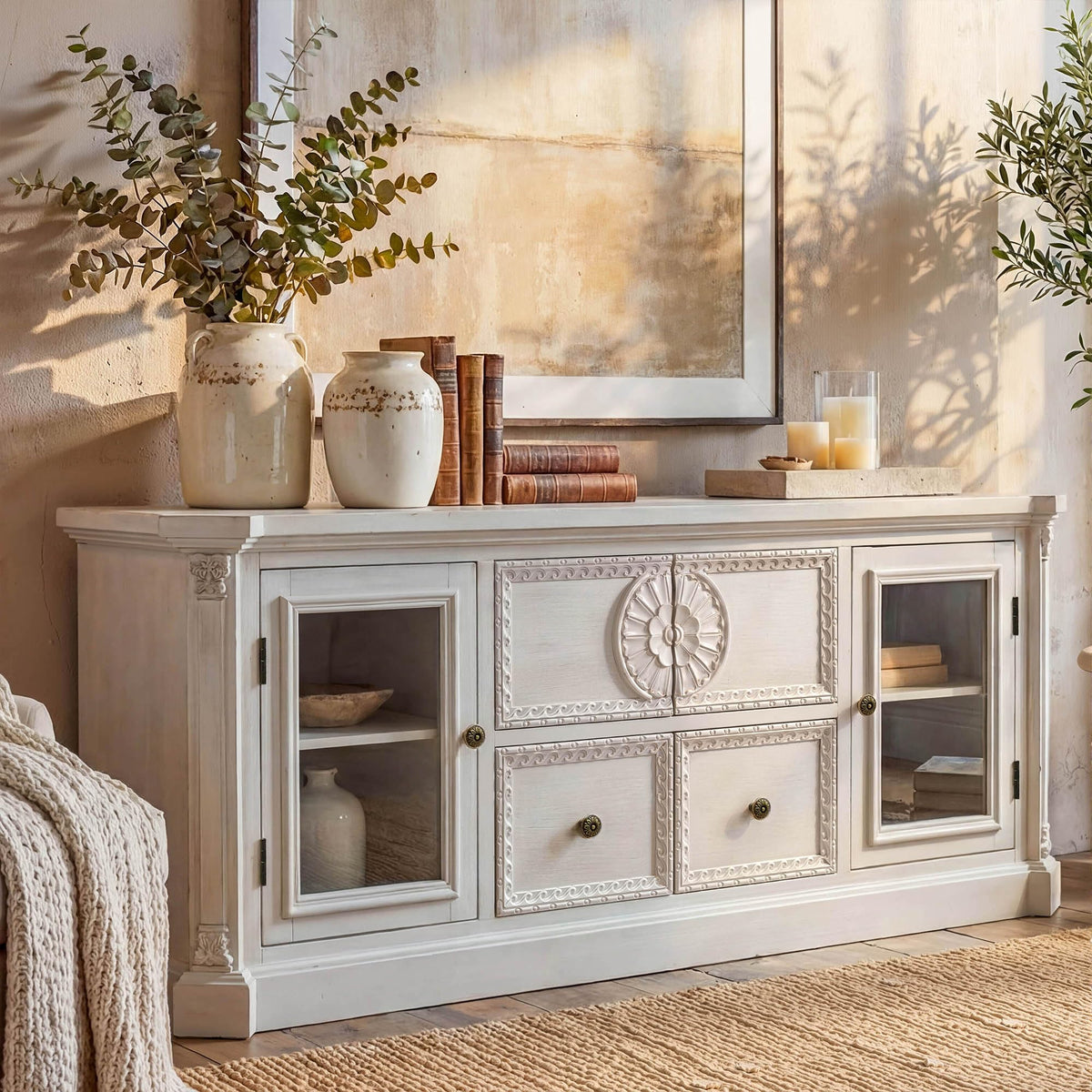 Homsee 60" Solid Wood Sideboard with Storage, Ash Wood Grain