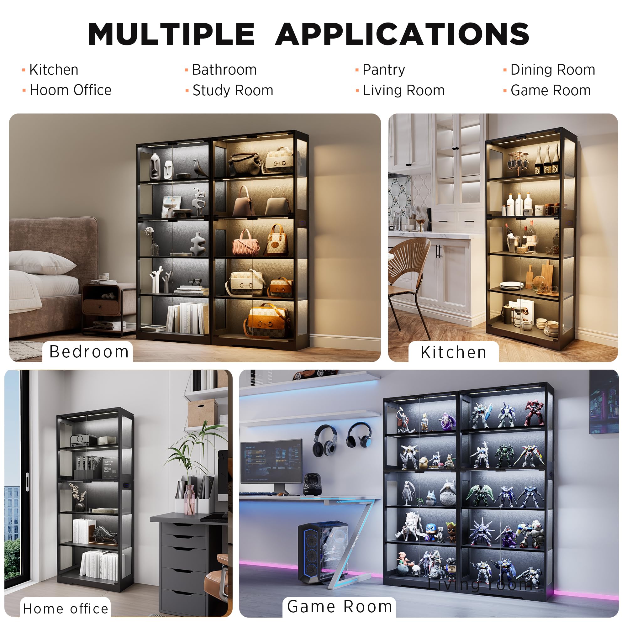 65" Glass Display Cabinet with LED Lighting & Motion Sensor