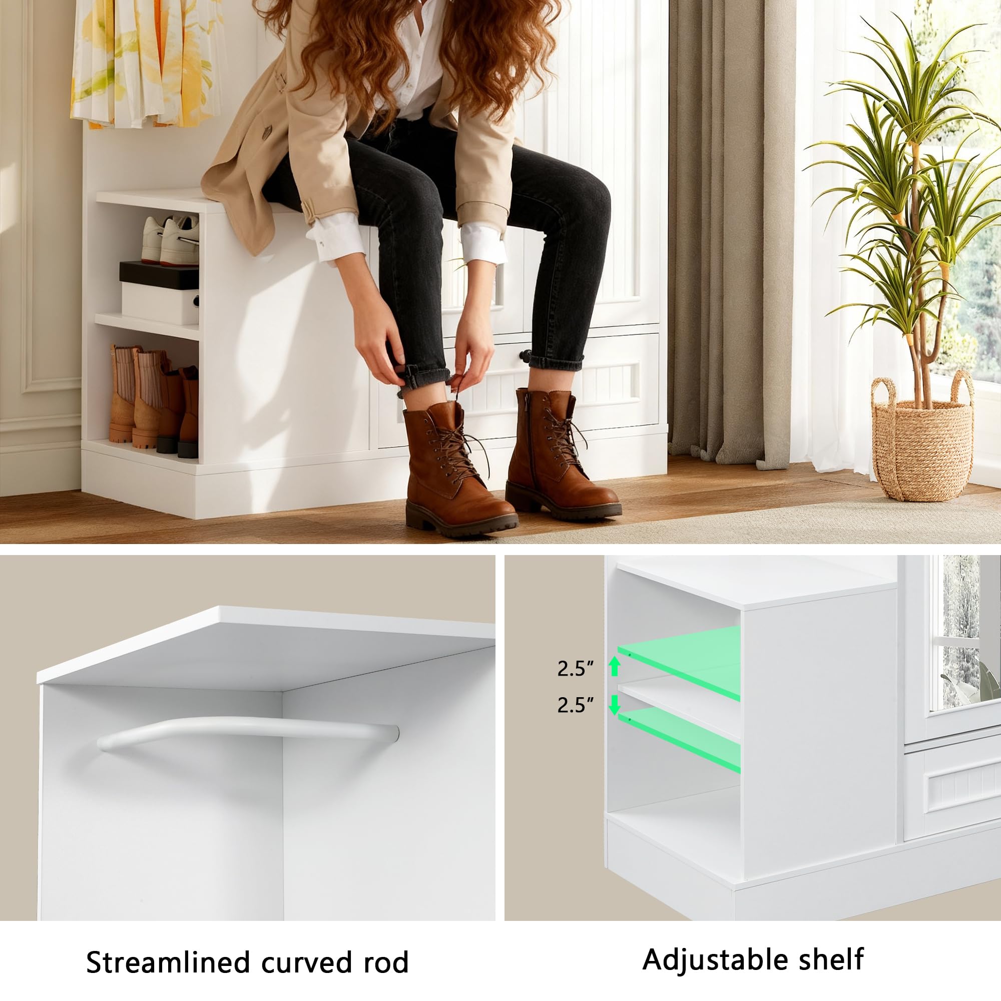 2-Door Wardrobe Closet with Mirror & Drawers
