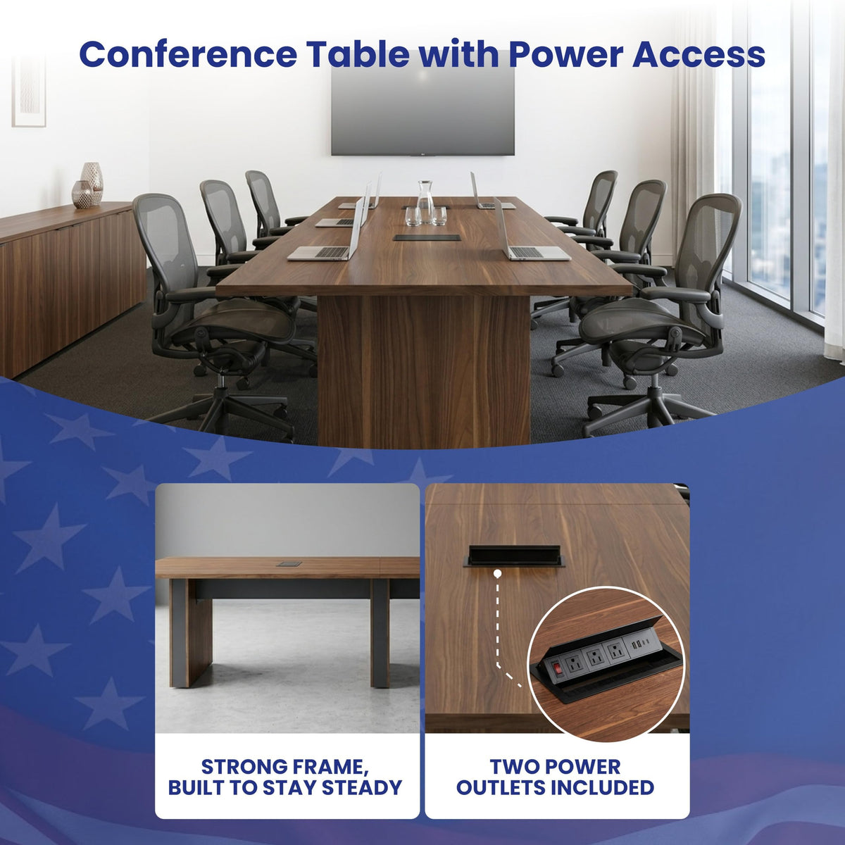 Walnut Conference Table with Power Management