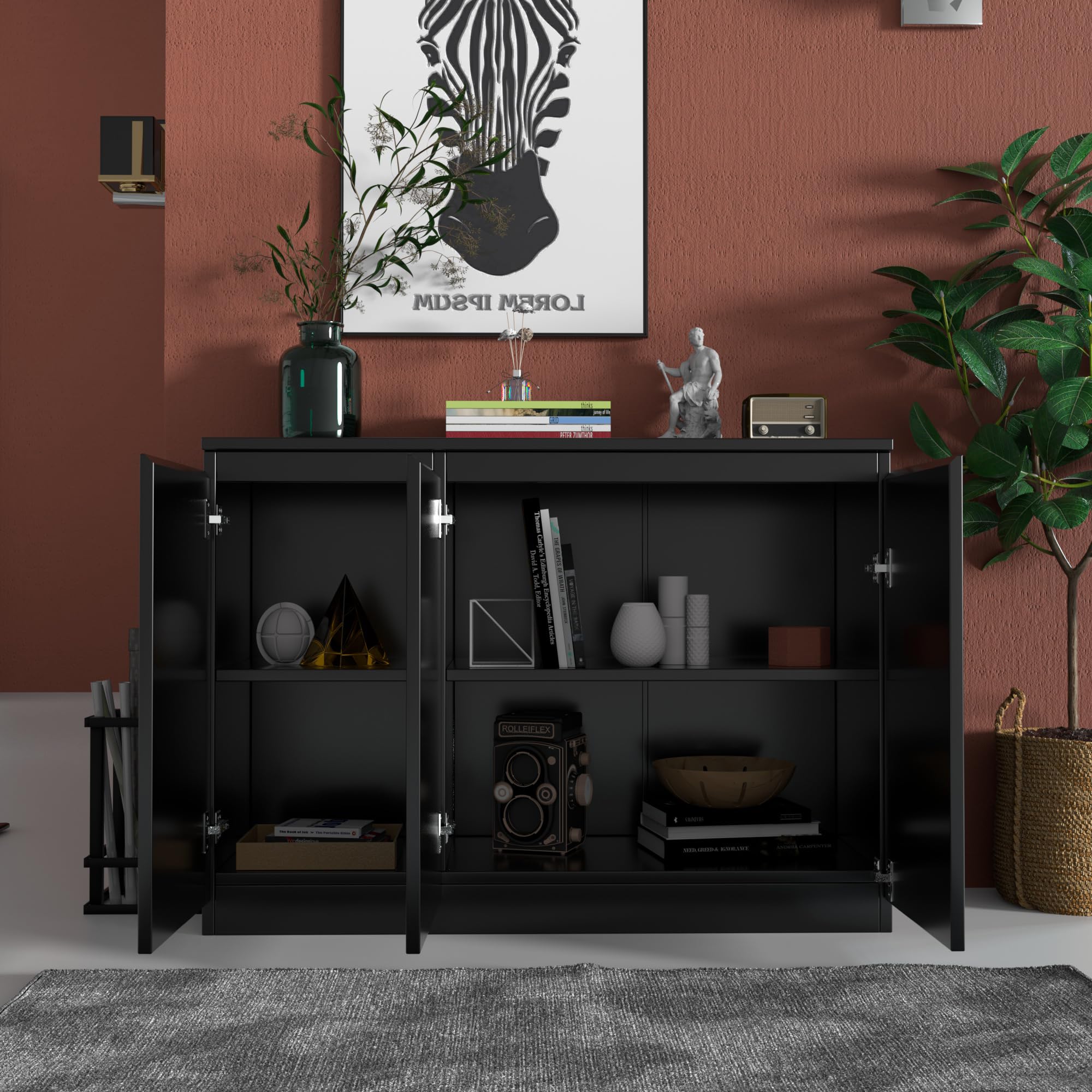 3-Door Buffet Cabinet Sideboard with Adjustable Shelves