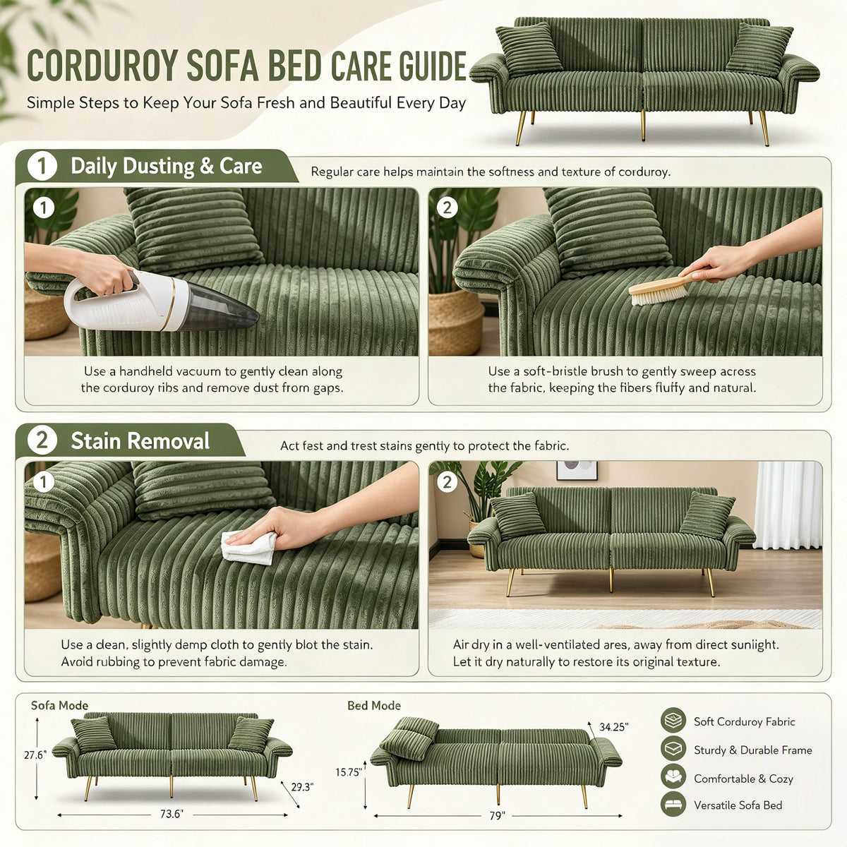 ODOLAR 79" Convertible Sleeper Sofa Bed, 2-Seat Futon Couch with 2 Pillows