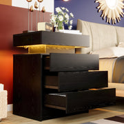 Nightstand with Charging Station, LED Light & 3 Drawers