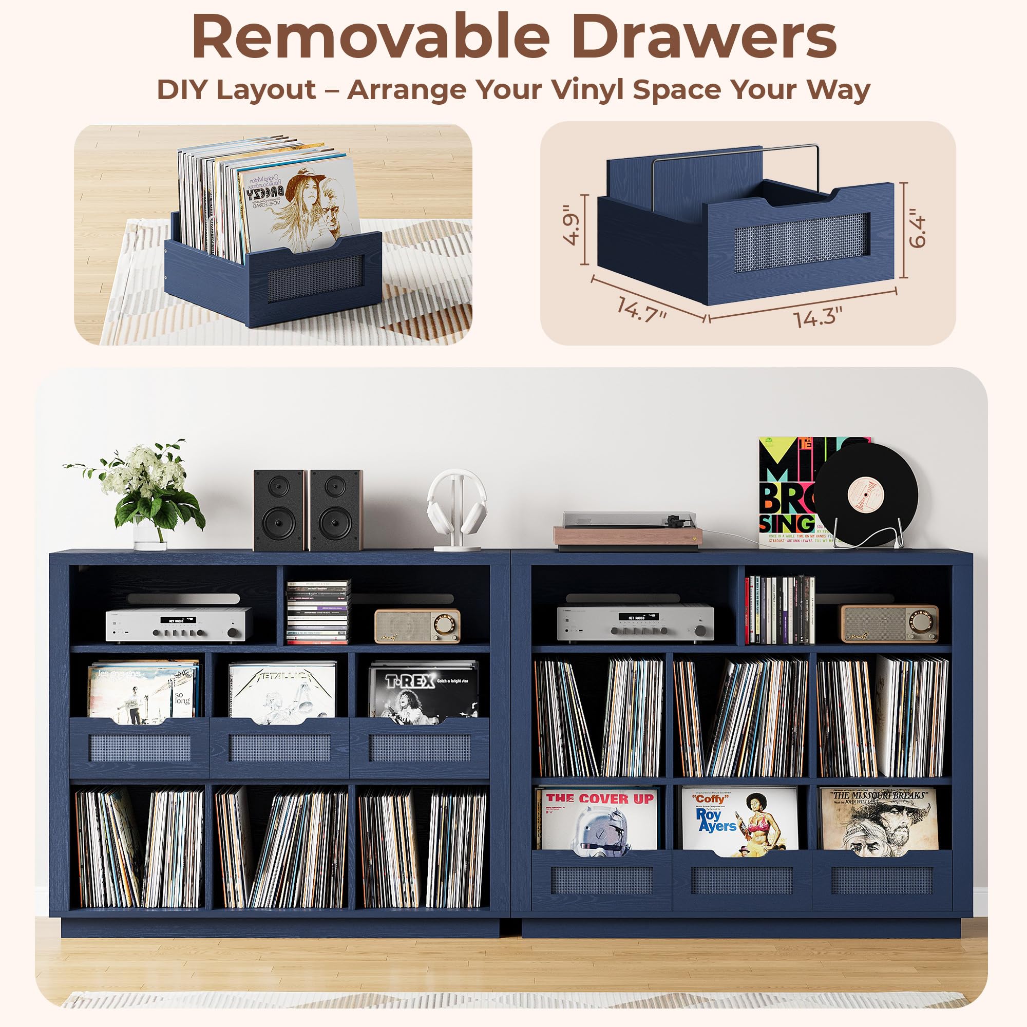 3-Tier Record Player Stand with Charging Station