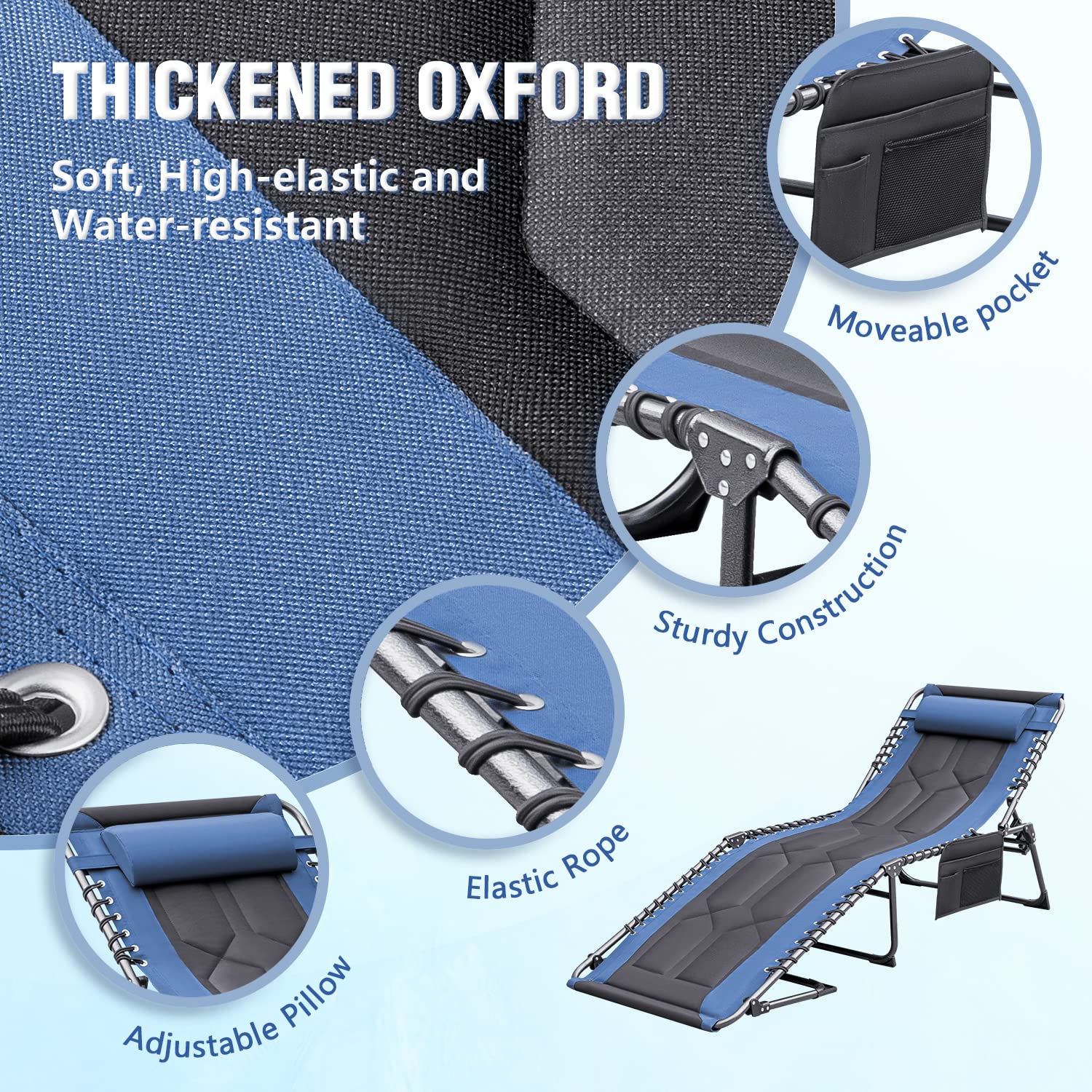 Folding Outdoor Chaise Lounge Chair with Pillow & Side Pocket