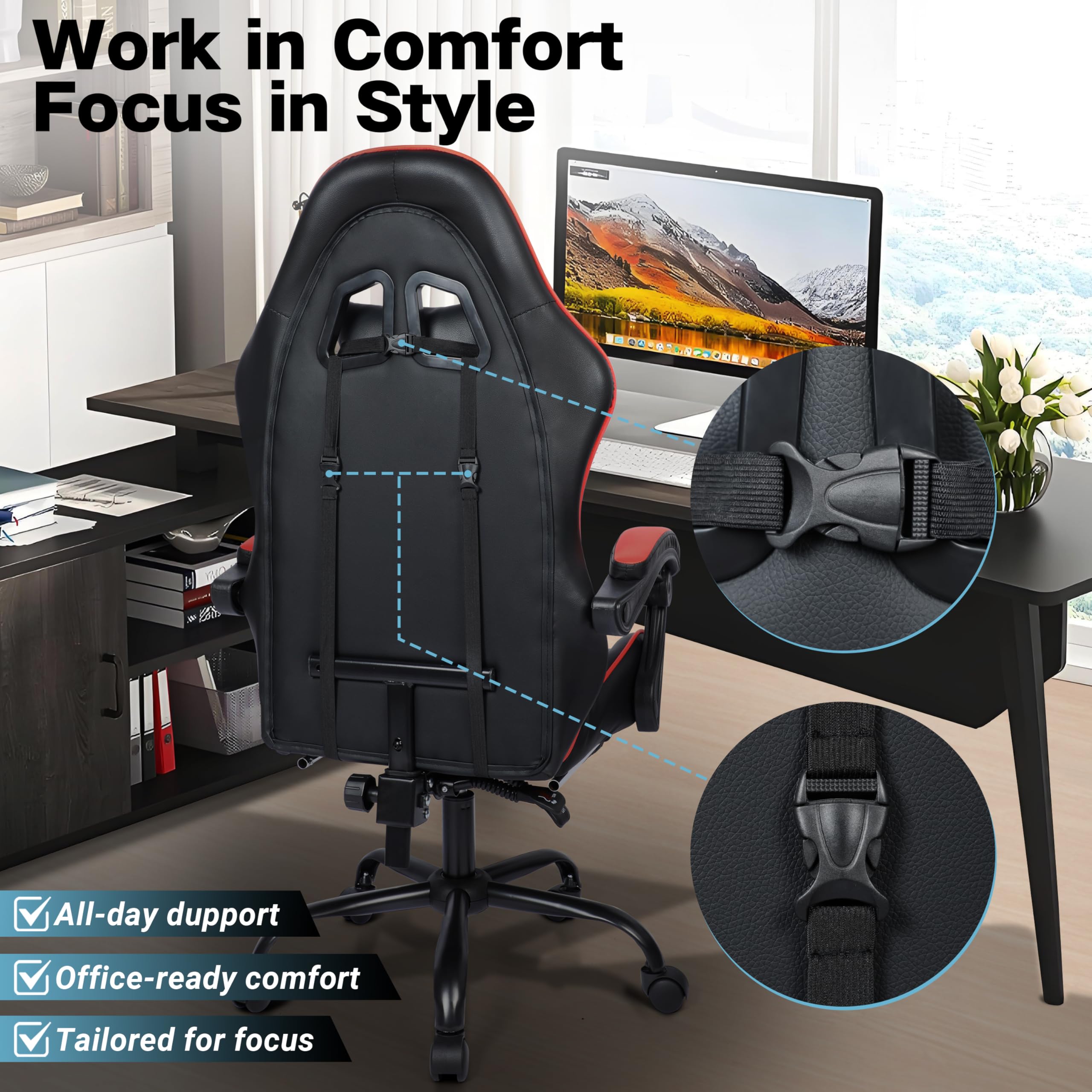 ZABINS Gaming Chair with Footrest and Lumbar Support, Height Adjustable Chair with 360°Office Desk Chair,Heavy Duty 330lbs Computer Chair for Adults