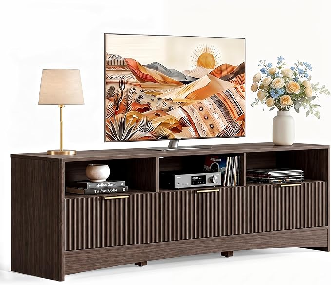 Oak Fluted TV Stand with Drawers
