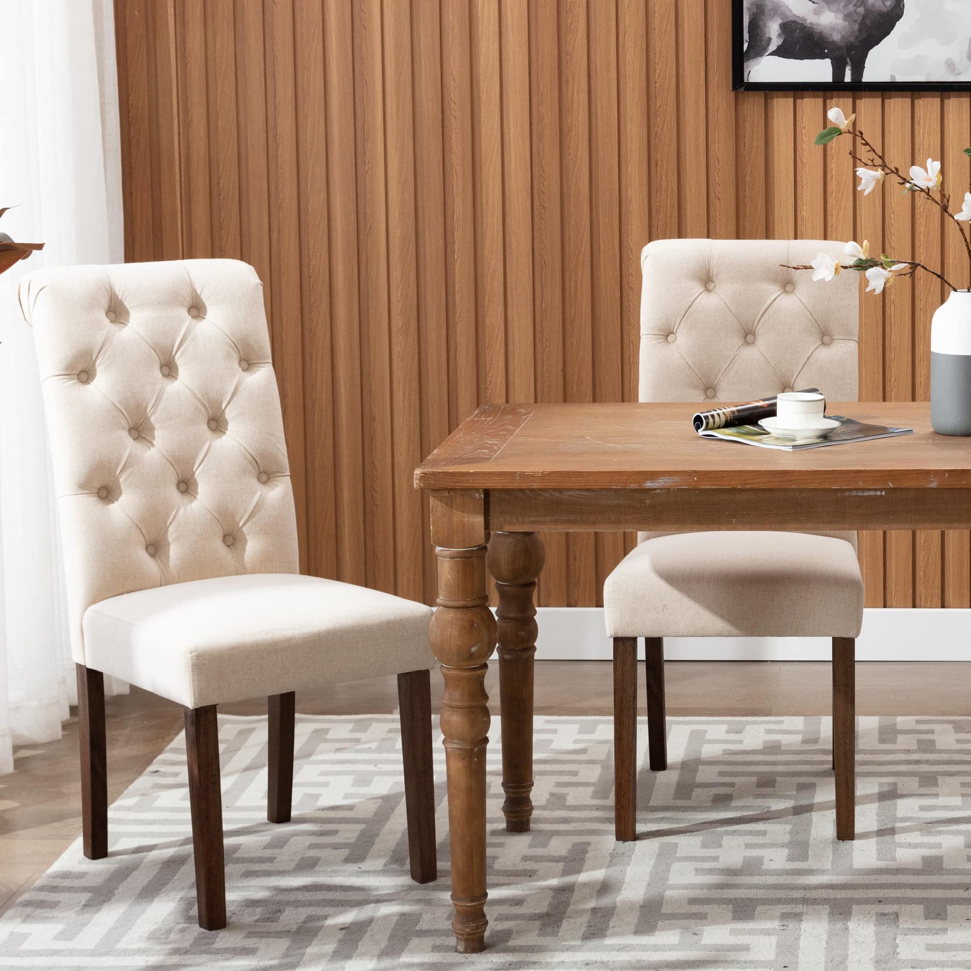 Upholstered Dining Chairs with Solid Wood Legs