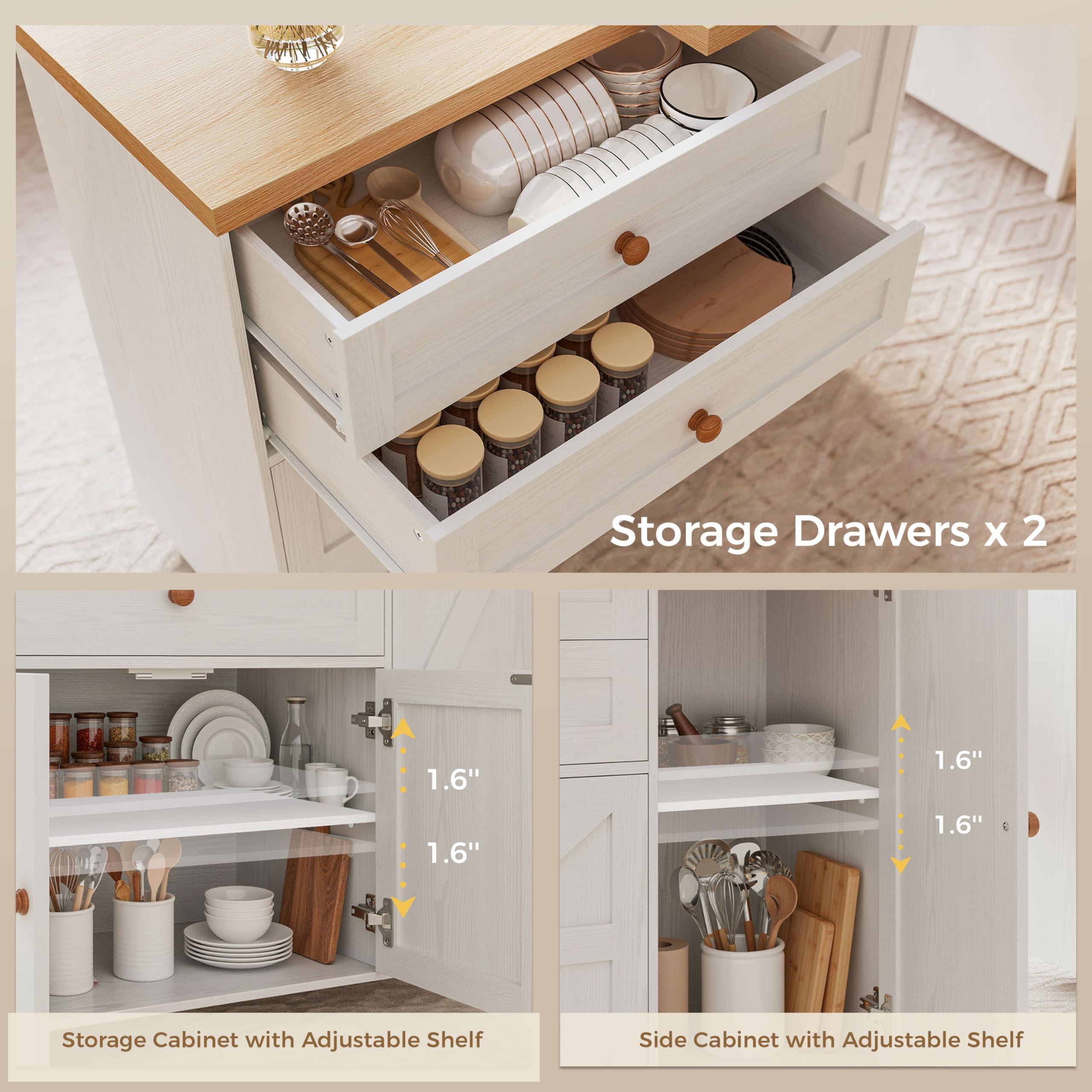 Rolling Kitchen Island Cart with Storage & Swivel Table