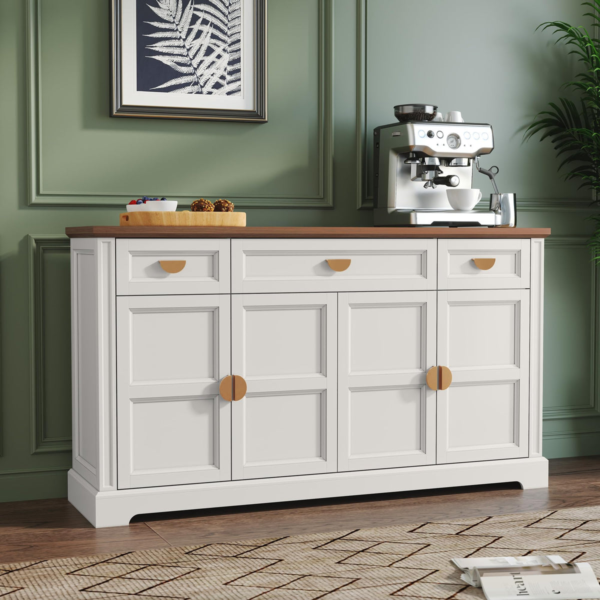 HLR 60'' Shaker-Style Large Sideboard Buffet Cabinet with Storage, White