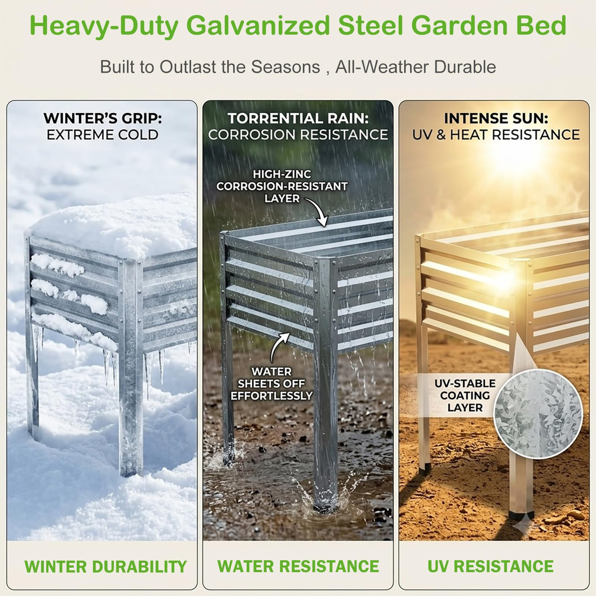 FOYUEE Galvanized Raised Garden Bed with Legs 48x24x32in Outdoor