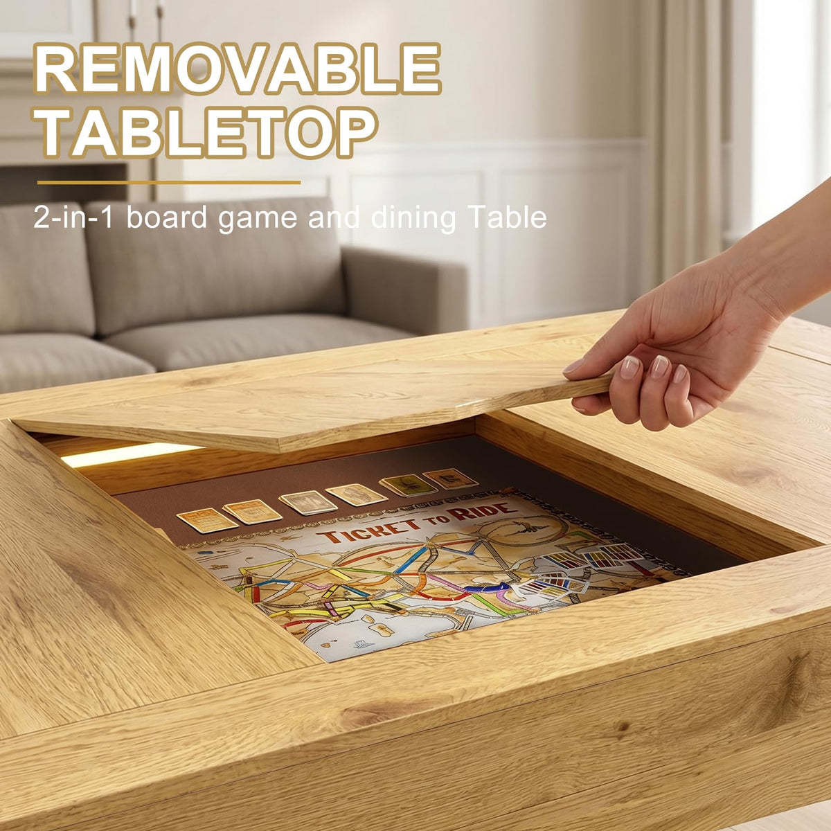 Zevemomo Board Game Table for 4-6 Players, 2-in-1 Gaming Dining Table