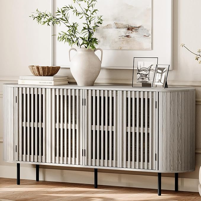 Fluted Sideboard Buffet Cabinet with 4 Doors