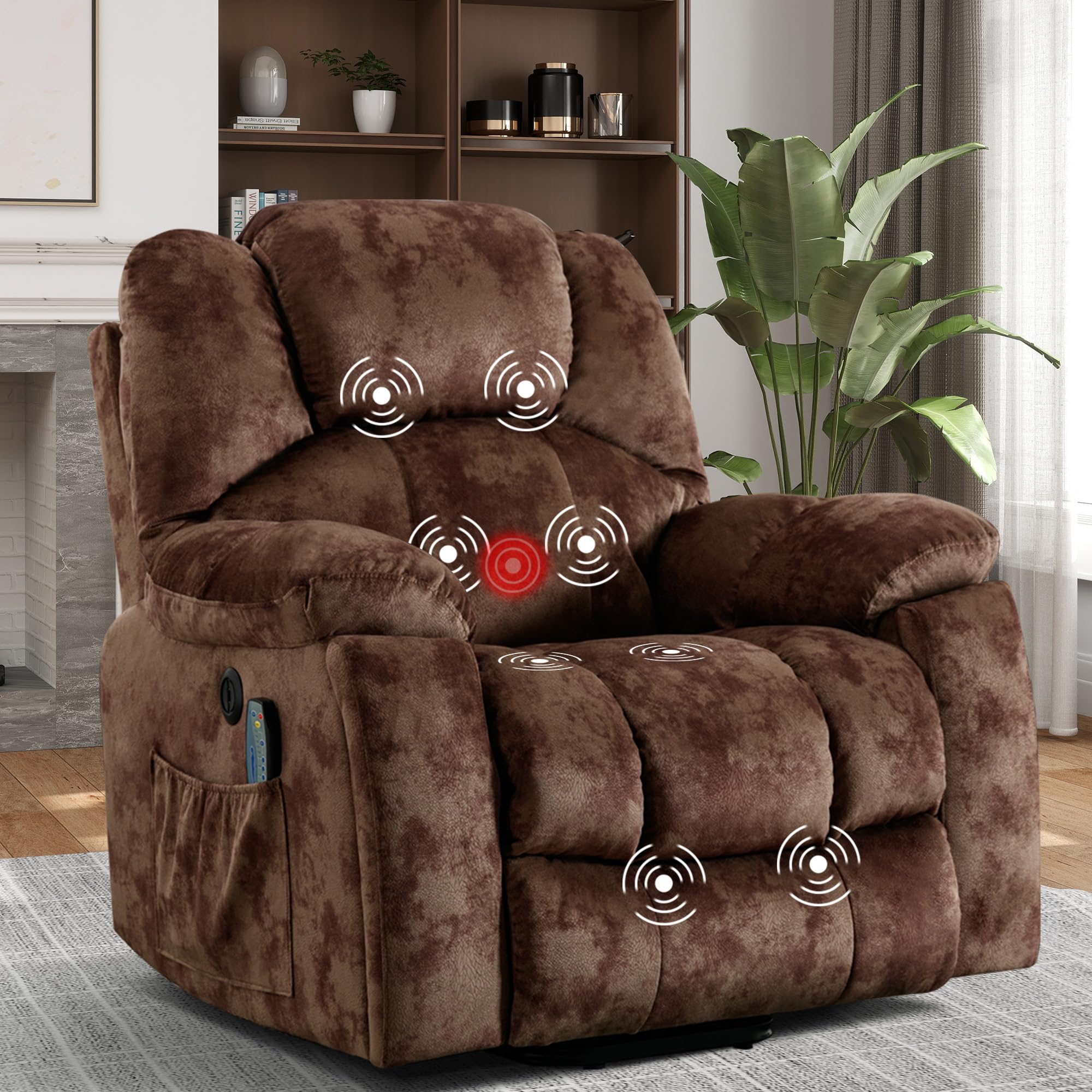 Bonzy Home Power Lift Recliner Chair with Heating and Massage, Upholstered Comfy Lift Chair, Lift Recliner Chairs for Elderly, with 2 Hidden Cup Holders, Side Pockets, USB Port, Brown