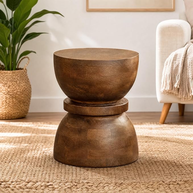 Round Mango Wood End Table