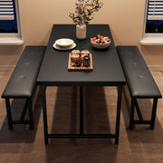 CABIHOME Dining Table Set for 4, Kitchen Table Set for 4 with Upholstered Benches, Rectangular Dining Room Table Set for Small Space, Apartment, Studio, Rustic Black