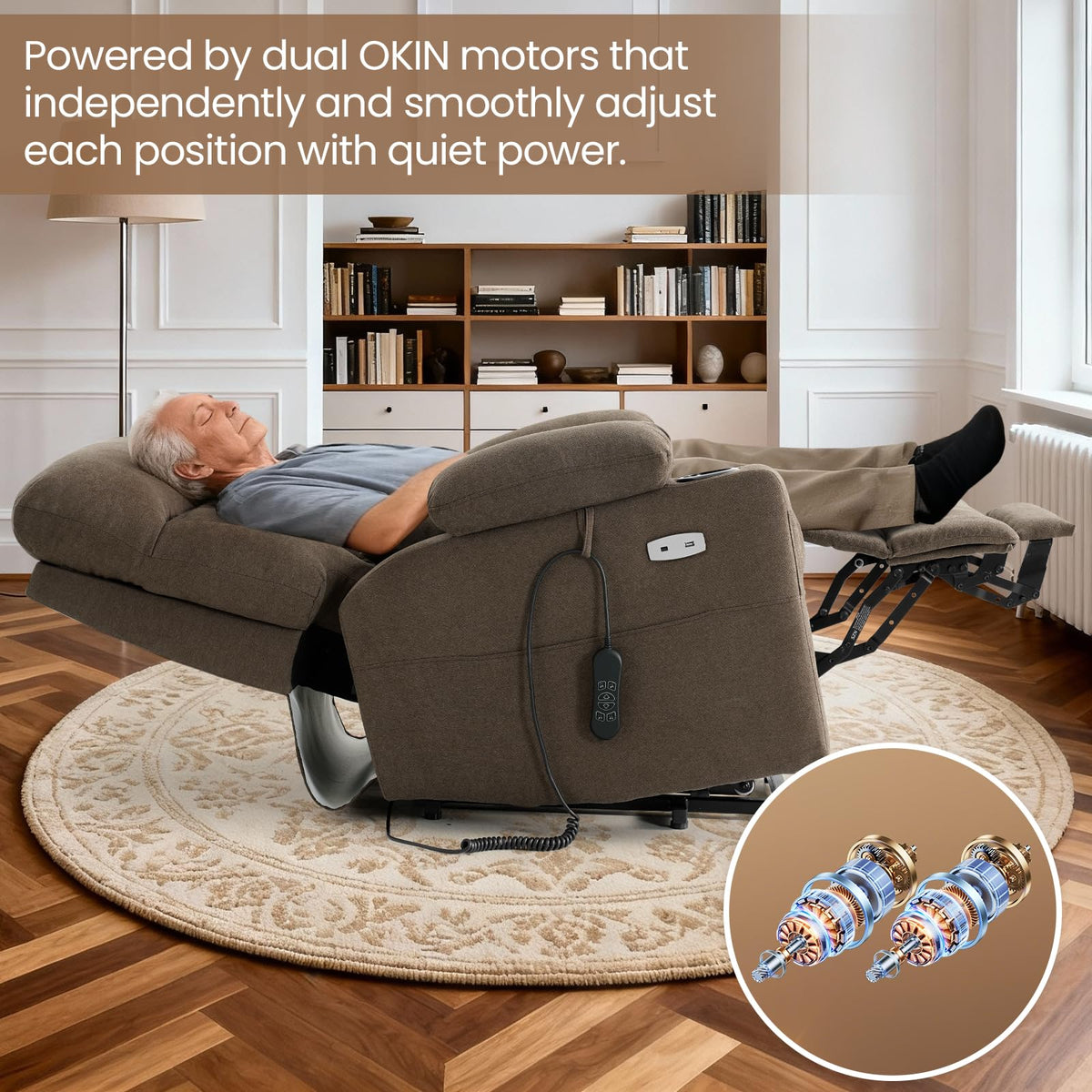 Tri-Motor Power Lift Recliner Chair for Elderly, Lay Flat Lift Chair,Brown
