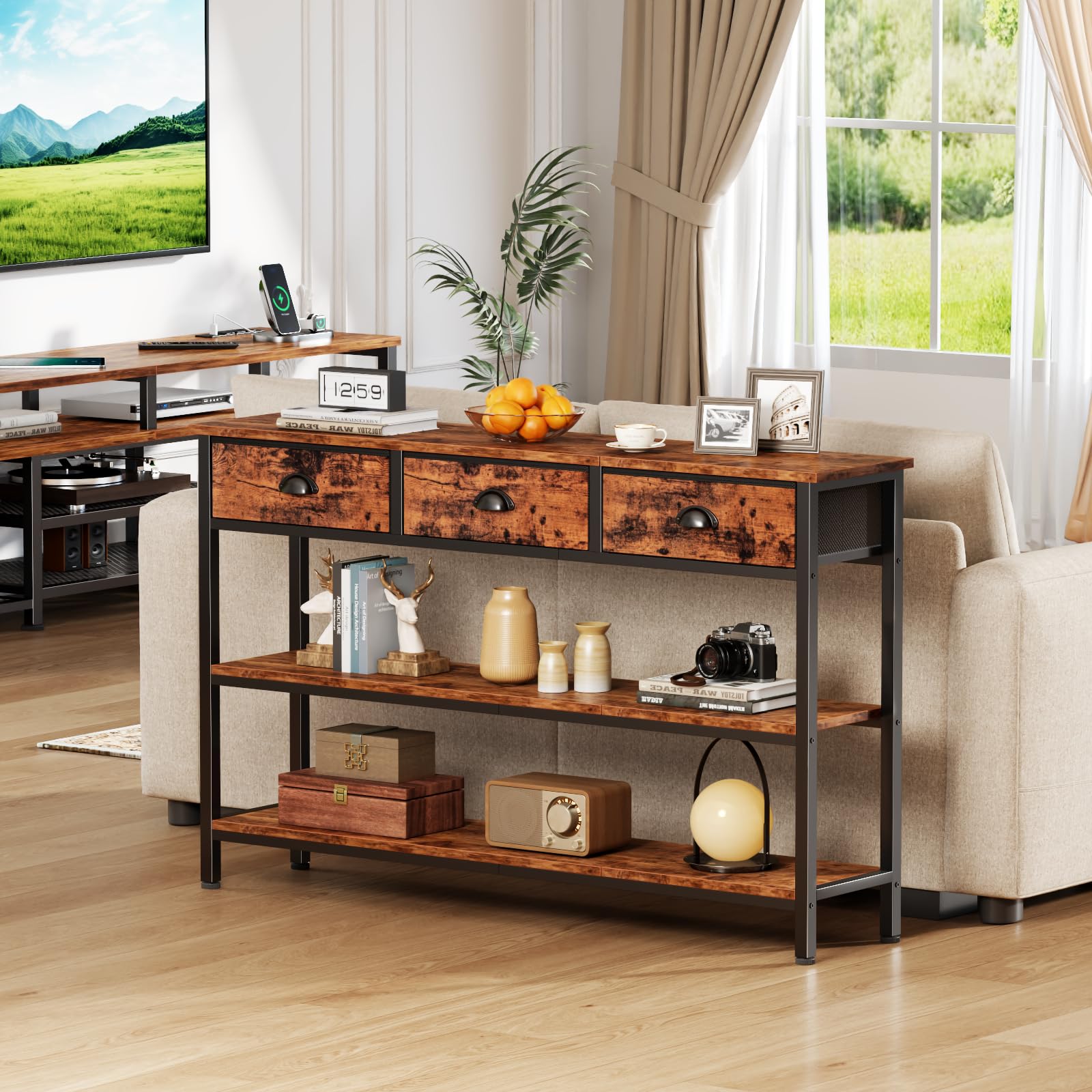 47" Console Table with 3 Drawers & Storage Shelves