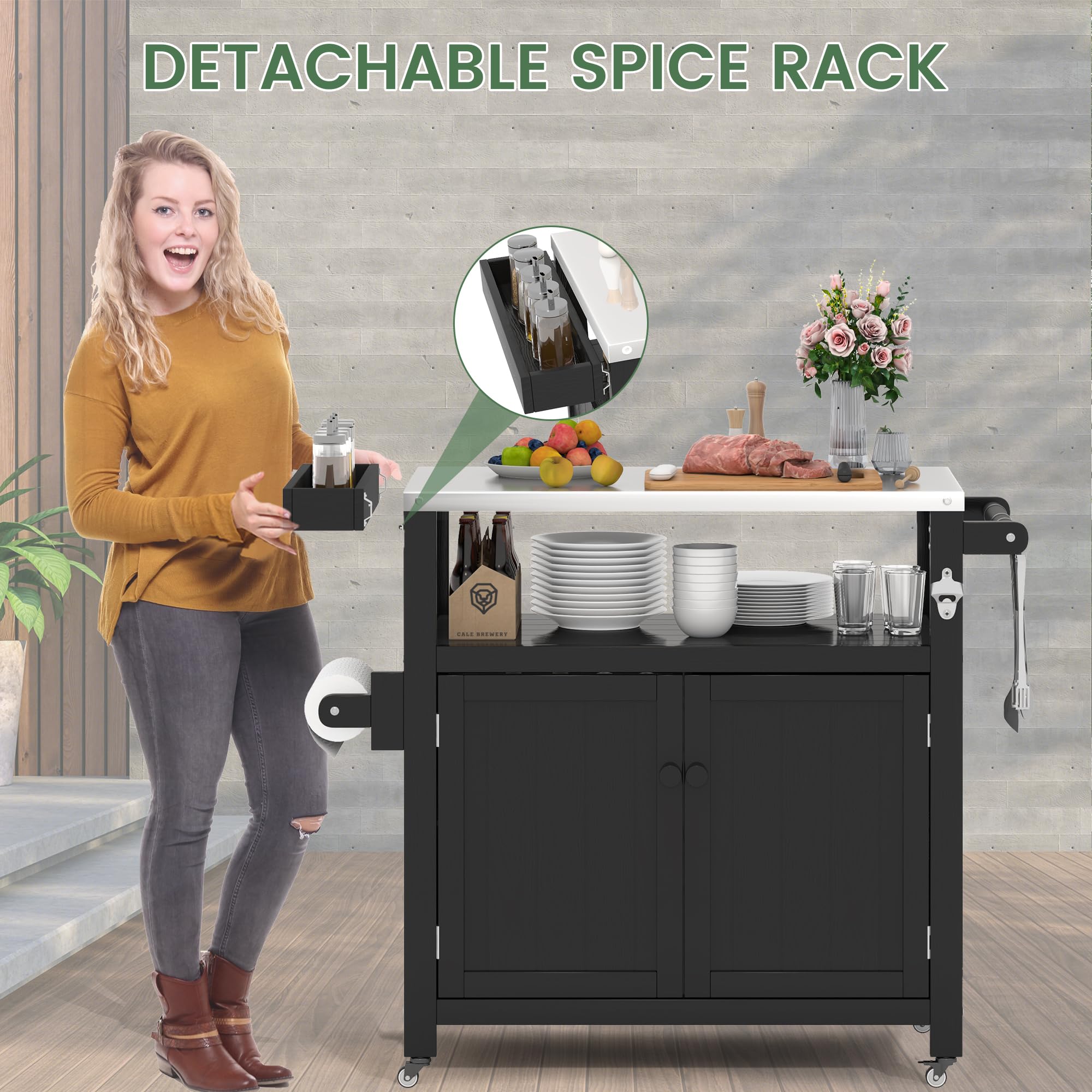 Outdoor Kitchen Island Grill Cart with Stainless Steel Top