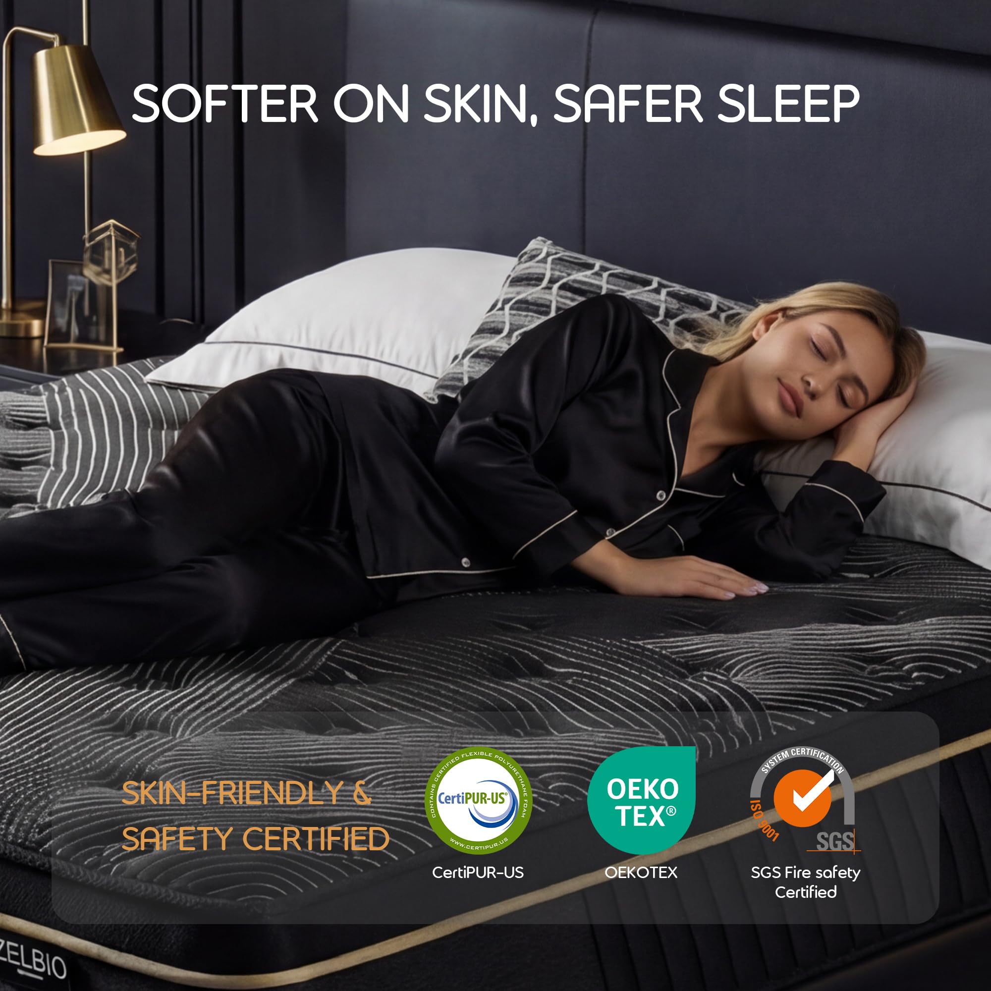 ZELBIO Gel Memory Foam Mattress 12 Inch Hybrid Full XL Mattress, Premium Knitted Fabric Cover, Pocket Coil Support, Motion Isolation, CertiPUR-US